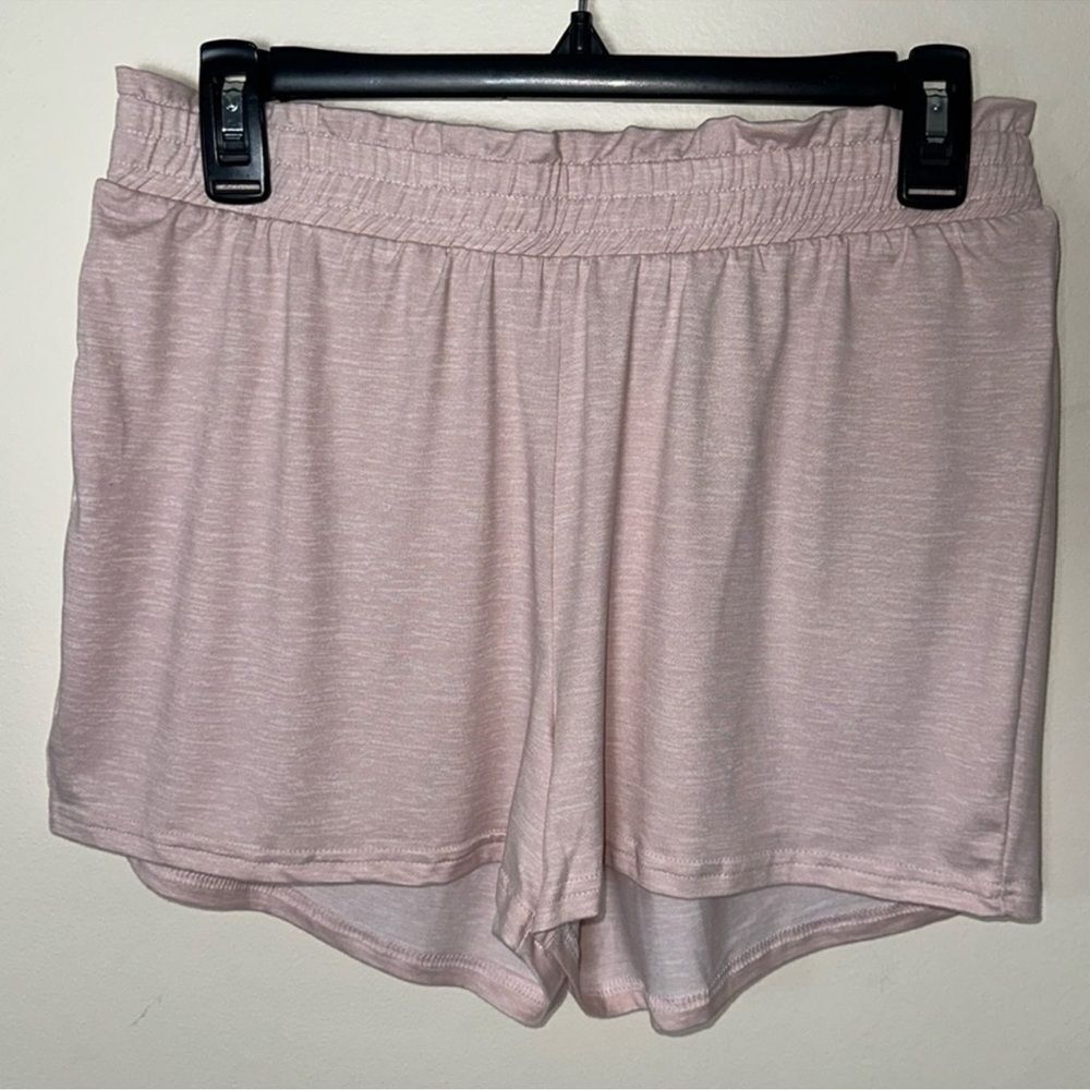 RAE DUNN. M Heather Pink White Notch Collar Short Sleeve Button Top Shorts PJ - Picture 8 of 11